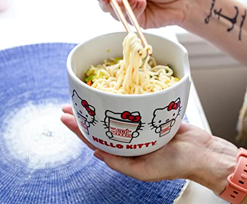 Ceramic Sanrio Hello Kitty Ramen Noodle Rice Bowl with Chopsticks, Microwave Safe