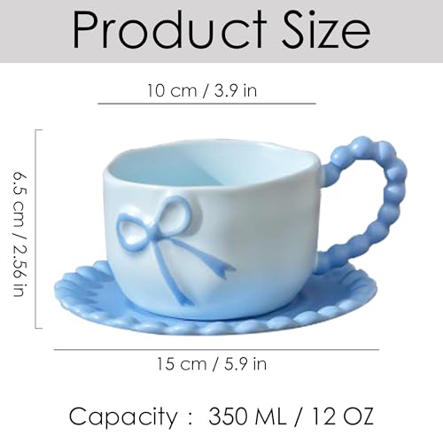 Coquette Bow Coffee Mug Personalized Set with Saucer Mug Porcelain Coffee Tea Cup 12oz