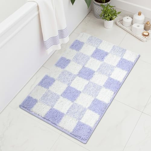 Checkered Bathroom Rugs, Fluffy Rug, Absorbent Microfiber Ultra Soft Bath Mat Washable, Non-Slip Bath Mats for Bathroom, Cute Floor Mat