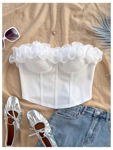 Women's Coquette Ruffle Trim Corset Tops Sleeveless Summer Tube Crop Tops