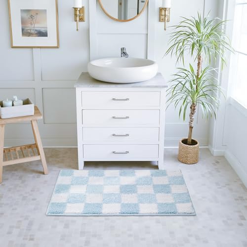 Checkered Bathroom Rugs, Fluffy Rug, Absorbent Microfiber Ultra Soft Bath Mat Washable, Non-Slip Bath Mats for Bathroom, Cute Floor Mat