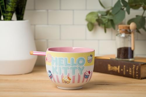 Ceramic Sanrio Hello Kitty Ramen Noodle Rice Bowl with Chopsticks, Microwave Safe