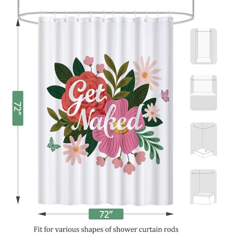 Cute Shower Curtain for Bathroom Modern Aesthetic Funky Decorative, Pretty Chic Cloth Set with Hooks, 72x72 Inch