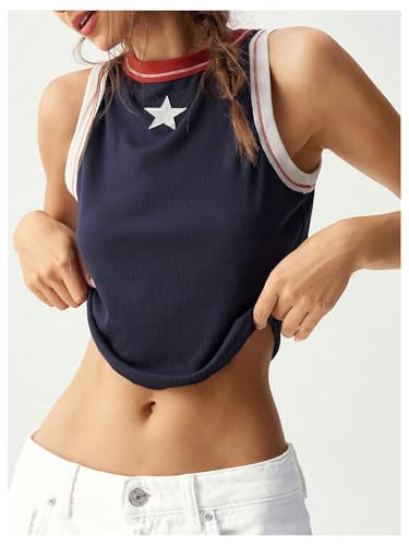 Women Star Crop Tank Tops Y2k Going Out Sleeveless Tee Shirts