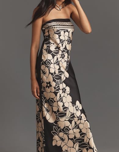 Women Floral Strapless Maxi Dress Sexy Bodycon Backless Tube Long Dress Summer Off Shoulder Cocktail Dresses