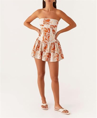 Women's Strapless 3D Flower Mini Dress Sexy Ruffle Short Tube Dress with 3DFloral Bodycon Backless Cocktail Party