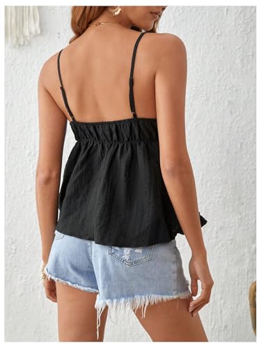 MakeMeChic Women's V Neck Spaghetti Strap Camisole Sleeveless Ruffle Hem Y2K Tank Tops