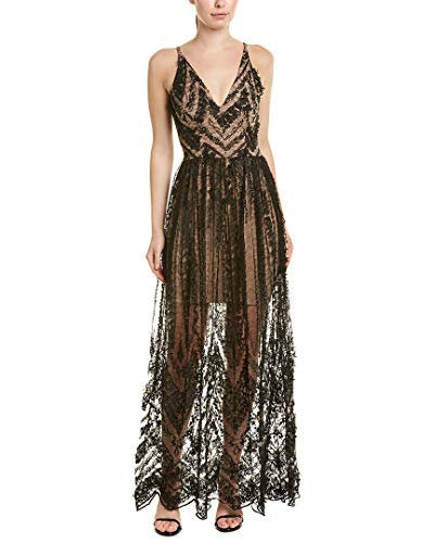 Women's Embellished Plunging Gown Sleeveless Floral Long Dress