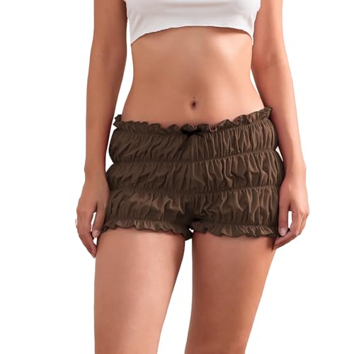 Womens Ruffle Bloomer Shorts Y2k Elastic Gingham Fruit Print Cute Frilly Lounge Sleep Pj Mini Micro Boy Shorts