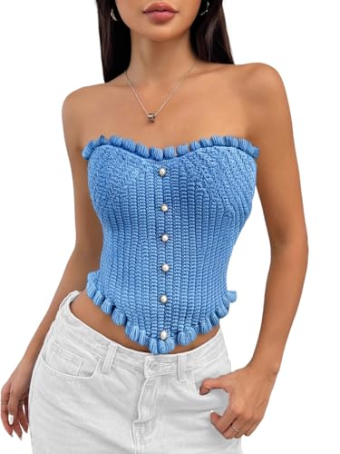 Women's Pearl Strapless Tops Summer Asymmetrical Tube Tops