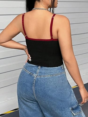 Women's Plus Size Cami Crop Tops Contrast Mesh Spaghetti Strap Summer Top