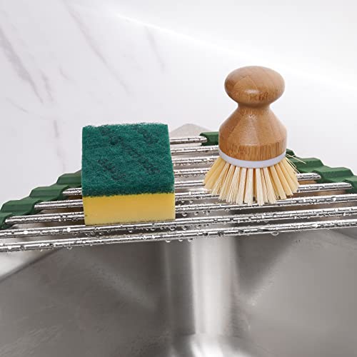 Triangle Foldable Dish Drying Rack, Small Roll-Up - Stainless Steel Over Sink Drainer for Kitchen Sink Corner, Rustproof