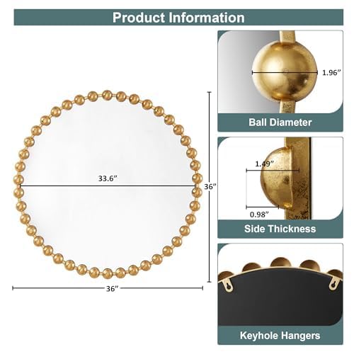 Metal Spherical Frame Round Mirror 36" Diameter