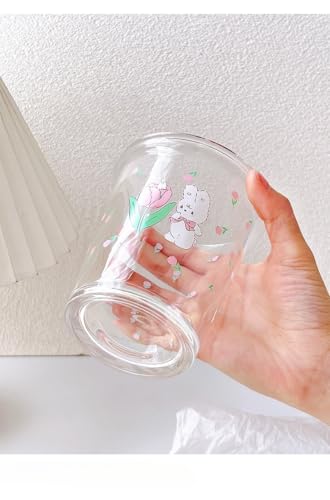 Set of 2 12 oz French Drinking Glasses Floral Juice Cup Cute Rabbit Bow Glass Cups