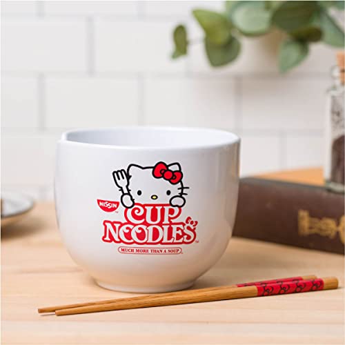 Ceramic Sanrio Hello Kitty Ramen Noodle Rice Bowl with Chopsticks, Microwave Safe