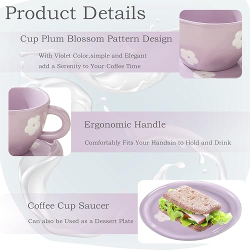 Coquette Bow Coffee Mug Personalized Set with Saucer Mug Porcelain Coffee Tea Cup 12oz