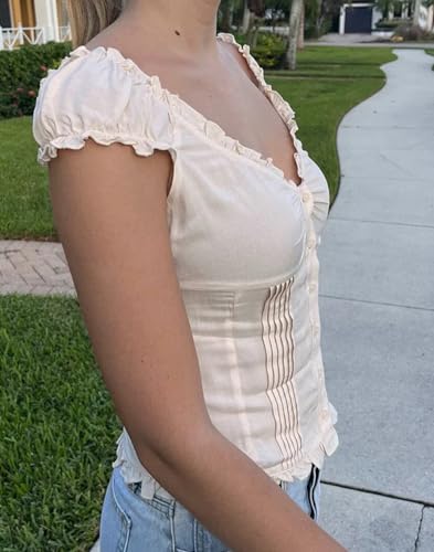 Y2K Short Sleeve Babydoll Tops for Women Cute Aesthetic U Neck Teen Girls Tshirt Ruffle Hem Patchwork Peplum Shirts