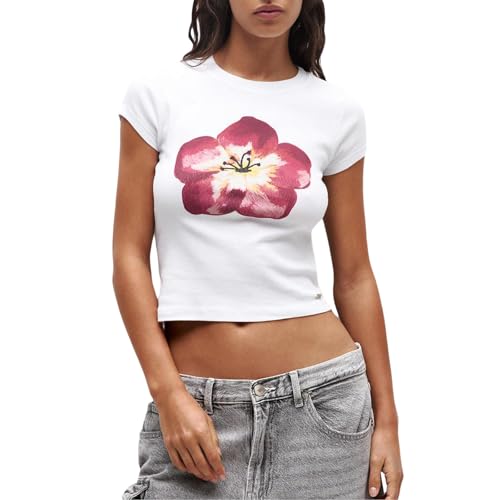 Women Hawaii Baby Tees Y2K Short Sleeve Crewneck Aesthetic Graphic Slim Fit Crop Tops
