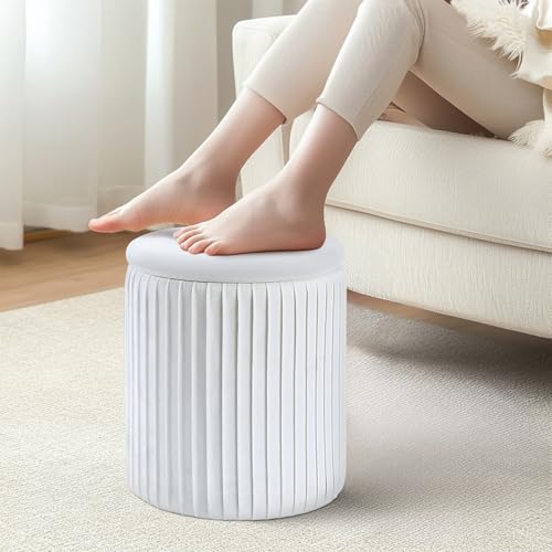 Set of 3 Velvet Round Storage Ottomans â€?Modern Upholstered Vanity Stool & Foot Rest with Hidden Storage