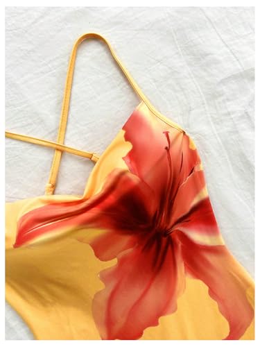 Women's Floral Print Split Thigh Bodycon Dress Criss Cross Skinny Long Cami Dresses