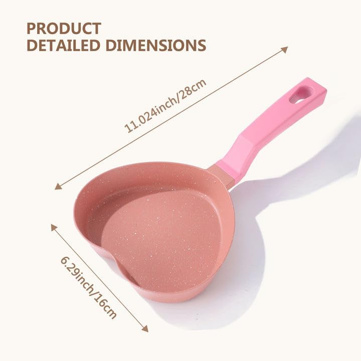 Pink Mini Nonstick Small Frying Pan with Unique Heart-shaped with Granite Coating, Multi-functional Frying Pan for Cooking