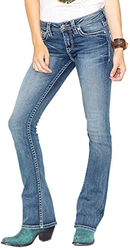 Women Bootcut Jeans, Stretchy Feather Flower Embroidery Mid Rise Slim Straight Leg Pants Jeans