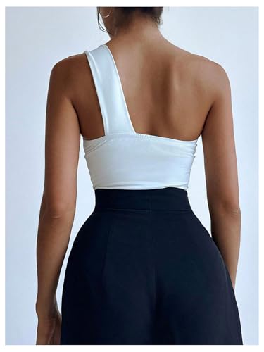 Women's One Shoulder Sleeveless Big Bow Front Elegant Fitted Tank Top Bodysuit