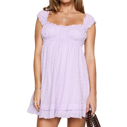 Womens Summer Sleeveless Floral Embroidery Loose A-line Dress for Beach Club Party