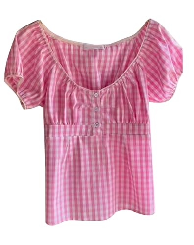 Y2K Short Sleeve Babydoll Tops for Women Cute Aesthetic U Neck Teen Girls Tshirt Ruffle Hem Patchwork Peplum Shirts