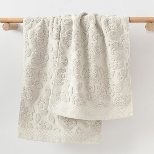 Rose Hand Towel Set of 2 Super Soft 100% Cotton Embossed Floral Pattern Highly Absorbent Decorative Bath Hand Towels for Bathroom 13x 29 Inch