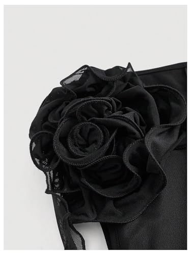 Women's Bodycon Dress 3D Floral Ruched Round Neck Sleeveless Ruffle Hem Midi Dress