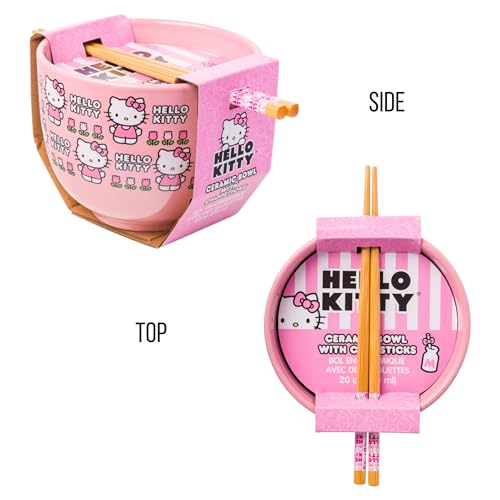 Ceramic Sanrio Hello Kitty Ramen Noodle Rice Bowl with Chopsticks, Microwave Safe