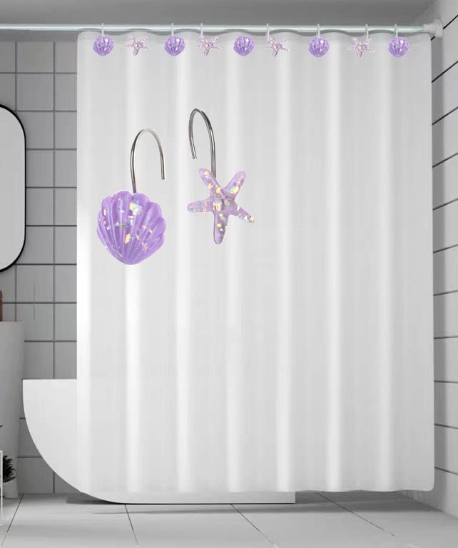 Seashell Shower Curtain Hooks, 12PCS Stainless Steel Anti Rust Starfish and Seashell Decorative Shower Hooks Ocean Theme Shower Curtain Hooks for Home Bathroom
