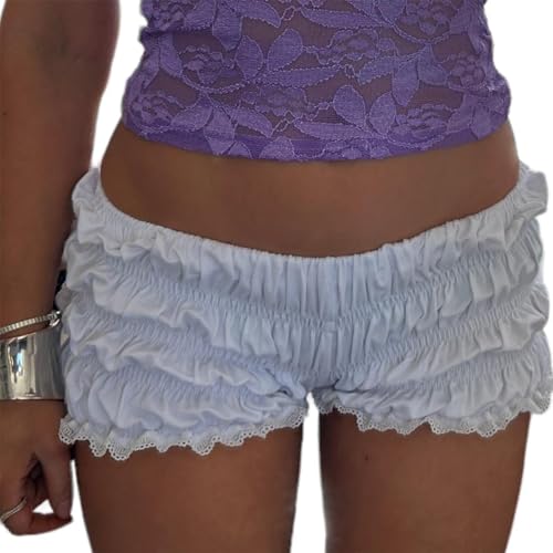 Womens Ruffle Bloomer Shorts Y2k Elastic Gingham Fruit Print Cute Frilly Lounge Sleep Pj Mini Micro Boy Shorts