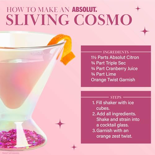 Paris Hilton 2-Piece Martini Glass Set, Double Wall Glass Design, Iridescent with Glitter Hearts - 207mL 7-Ounce