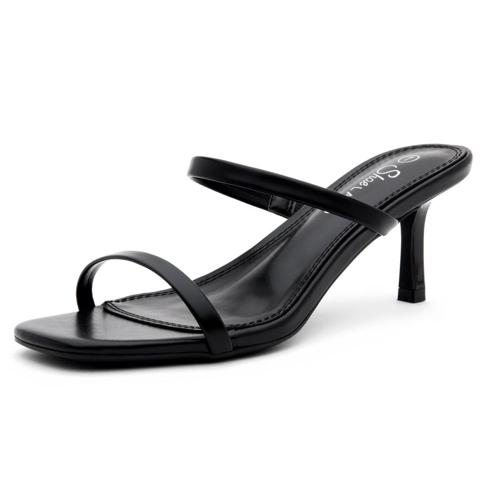 Women's Low Heels | Kitten Heel Sandals for Women | Open Toe Slip-On Slides | Two-Strap Heeled Mules