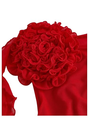 Women's Sleeveless Floral Appliques Bodycon Mesh Irregular Ruffle Hem Dress