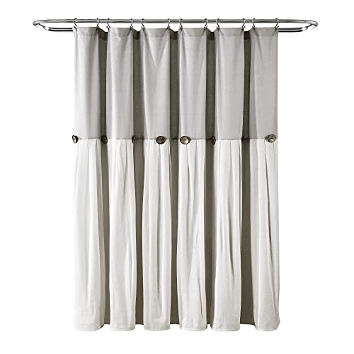 Lush Decor Linen Button Shower Curtain, 72" W x 72" L, Fabric Shower Curtains