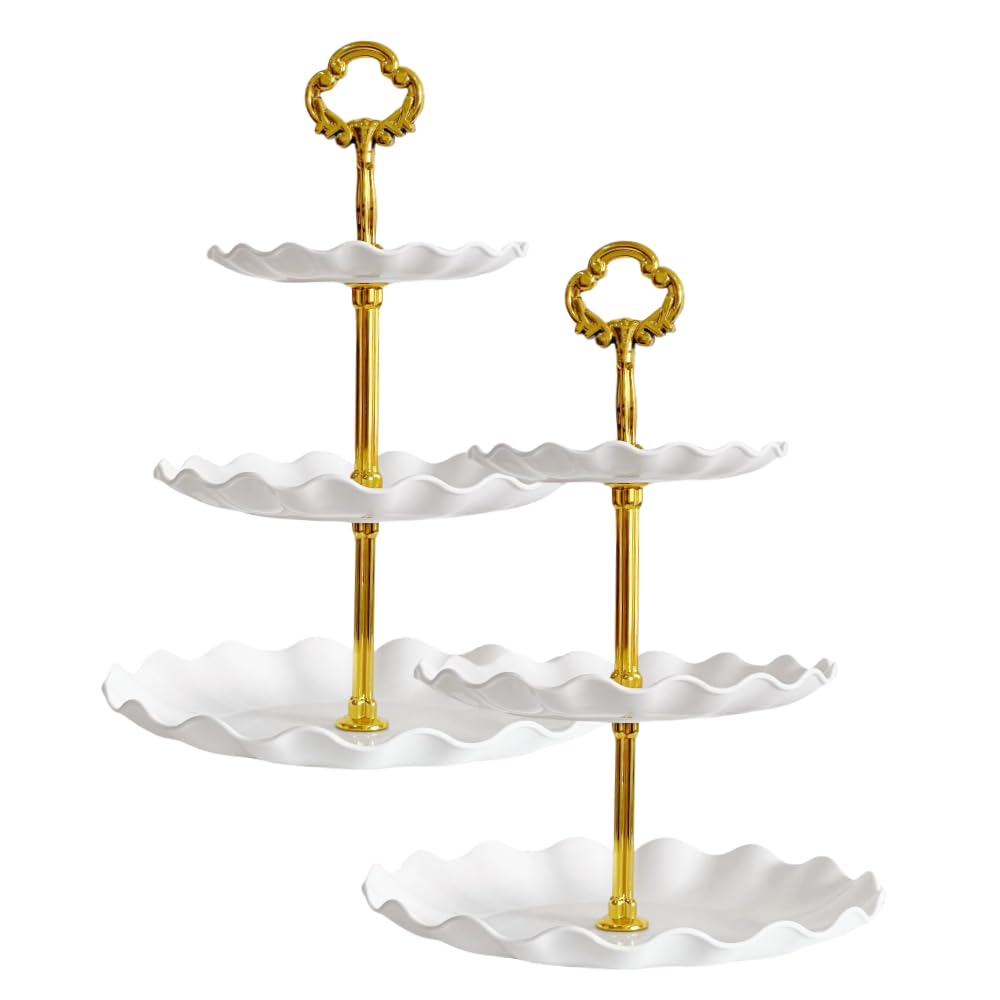 Pack 2 of 3 Tier Cupcake Stand, Small Pink Plastic Tiered Serving Stand, Dessert Tray