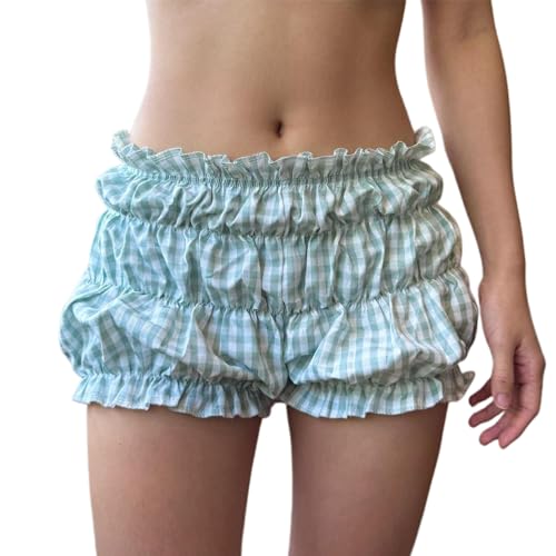 Womens Ruffle Bloomer Shorts Y2k Elastic Gingham Fruit Print Cute Frilly Lounge Sleep Pj Mini Micro Boy Shorts