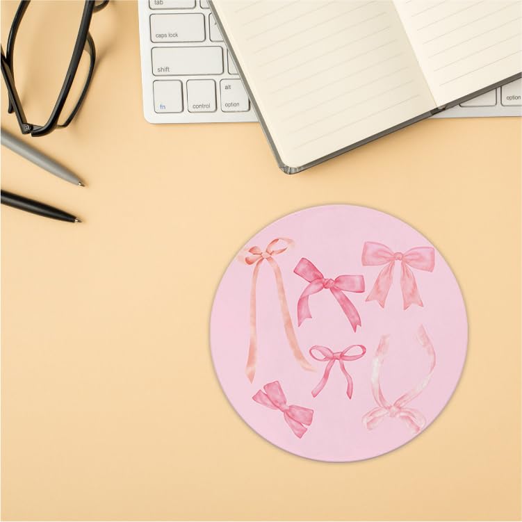 Coquette Pink Bow Mouse Pad, Non-Slip Rubber Base Mousepads for Office Desk Decor, 8.7 x 8.7 Inch