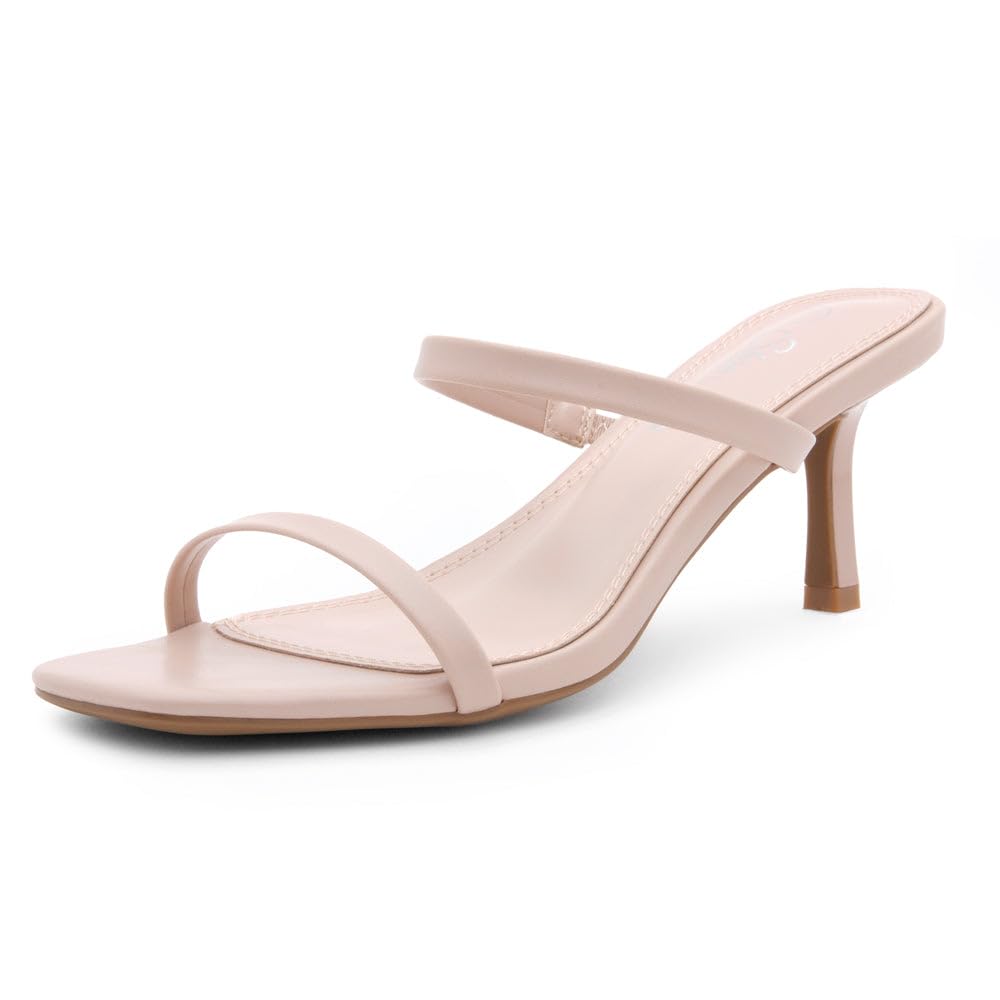 Women's Low Heels | Kitten Heel Sandals for Women | Open Toe Slip-On Slides | Two-Strap Heeled Mules