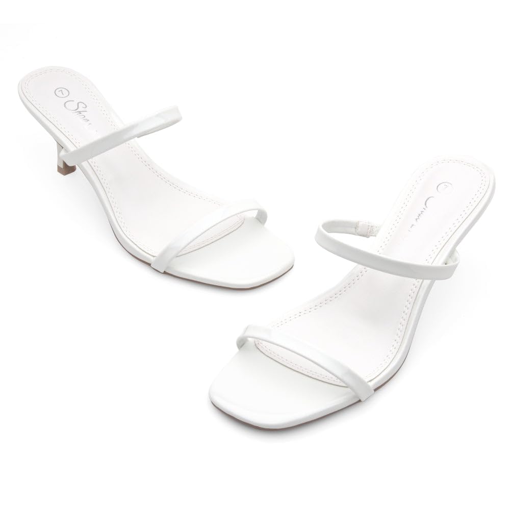 Women's Low Heels | Kitten Heel Sandals for Women | Open Toe Slip-On Slides | Two-Strap Heeled Mules