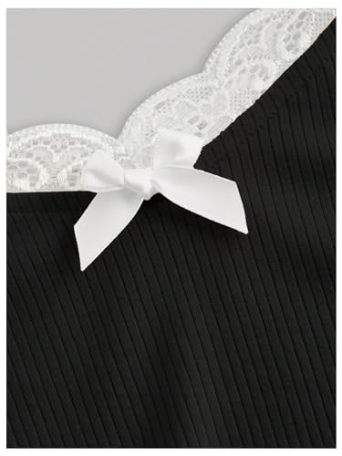 Women's Contrast Lace Halter Neck Lettuce Trim Casual Crop Tee Tops