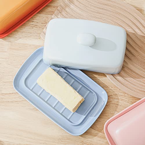 Large Porcelain Butter Dish with Lid, Henten Home Classic Matte Butter Keeper for Countertop