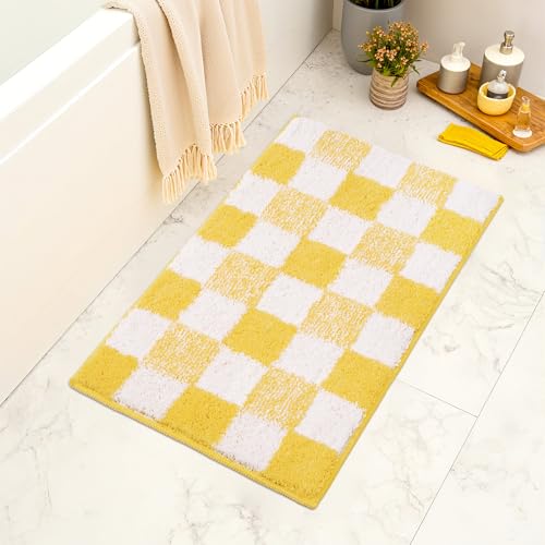 Checkered Bathroom Rugs, Fluffy Rug, Absorbent Microfiber Ultra Soft Bath Mat Washable, Non-Slip Bath Mats for Bathroom, Cute Floor Mat