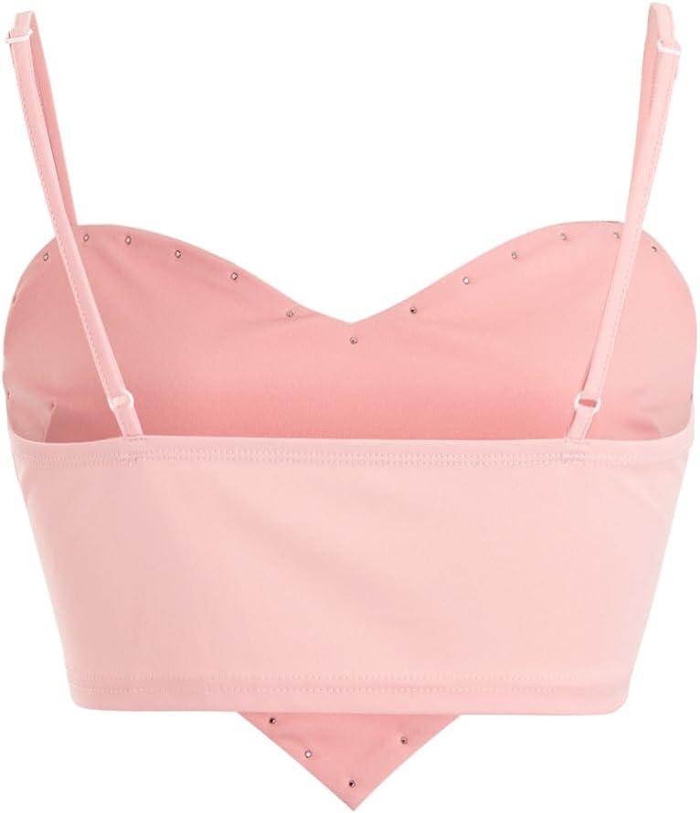 Women's Pearls Sleeveless Asymmetrical Hem Heart Crop Cami Top Sexy Camisole