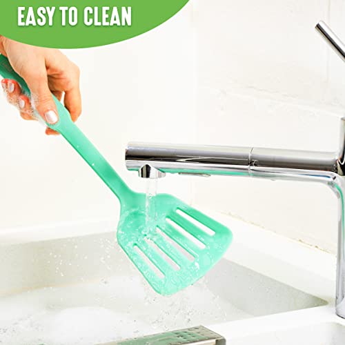 Cooking Tools and Utensils, 7 Piece Nylon Set including Spatulas Turner Spoons and Tongs, Dishwasher Safe