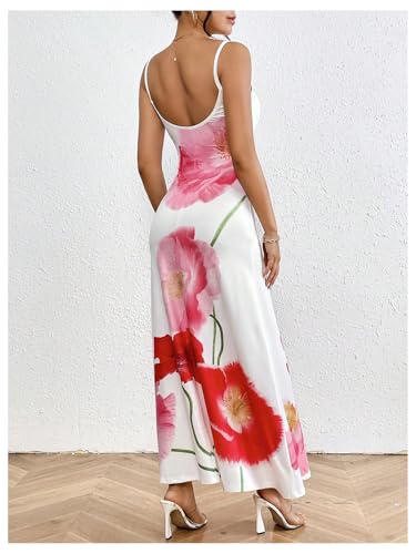 Women's Floral Print Backless Maxi Dress Scoop Neck Sleeveless Spaghetti Strap Dresses