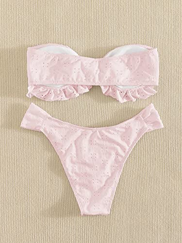 Women's 2 Piece Bathing Suit Ruffle Hem Bandeau Tie Front Bikini Set